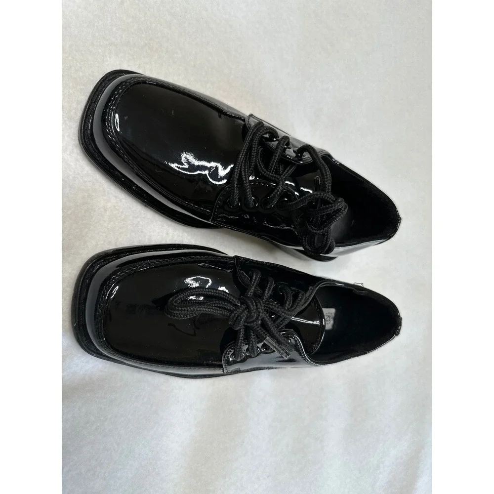 Tip Top Boys Dress Shoes Size 12 Black Patent Leather Lace Up Excellent